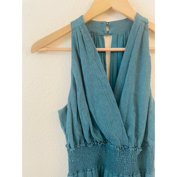 By Anthropologie Green Bionda Plisse Wide Leg Jump Suit Size Medium Petite - Picture 5 of 11